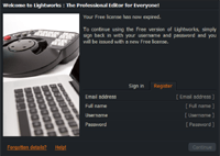 Lightworksのユーザー登録画面